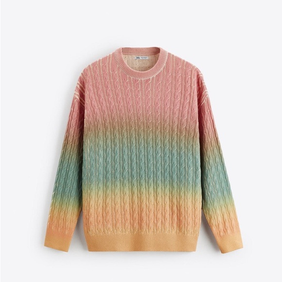 Zara Pink, Green, and Tan Crewneck Sweater - Picture 1 of 13